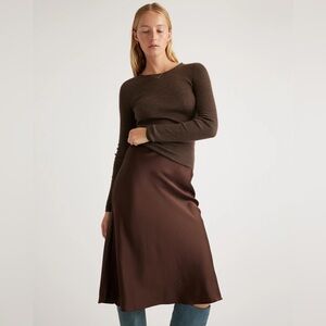 Quince 100% Washable Silk Skirt M Chocolate Brown